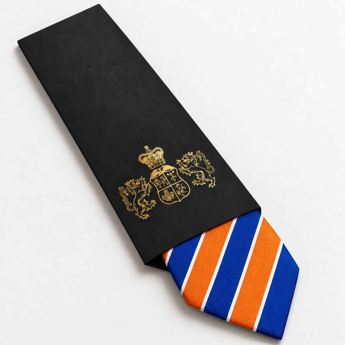 Blue and Orange Stripe Silk Tie in George Neale premium packaging