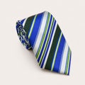 A rolled George Neale blue and green stripe silk tie.