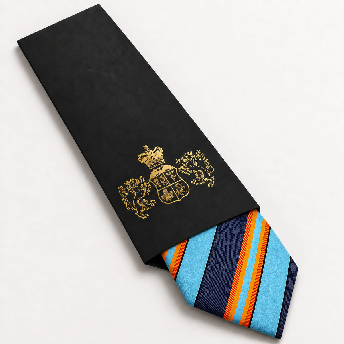 Blue and Orange Stripe Silk Tie in George Neale premium packaging
