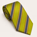 A rolled George Neale green and navy stripe silk tie.