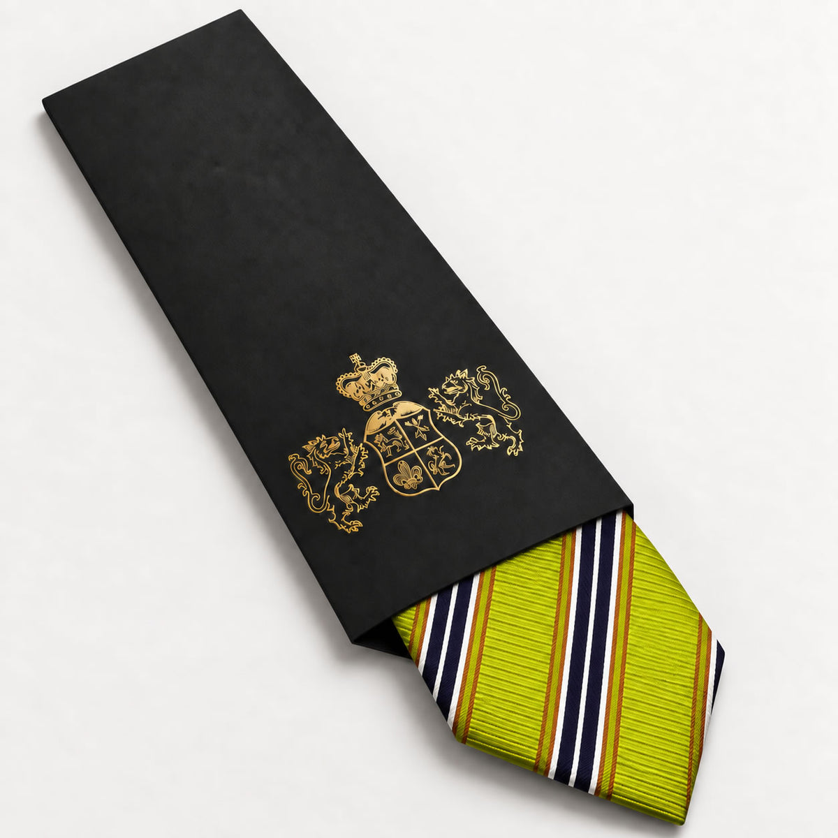 Green and Navy Stripe Silk Tie in George Neale premium packaging