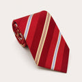 A rolled George Neale red stripe silk tie.