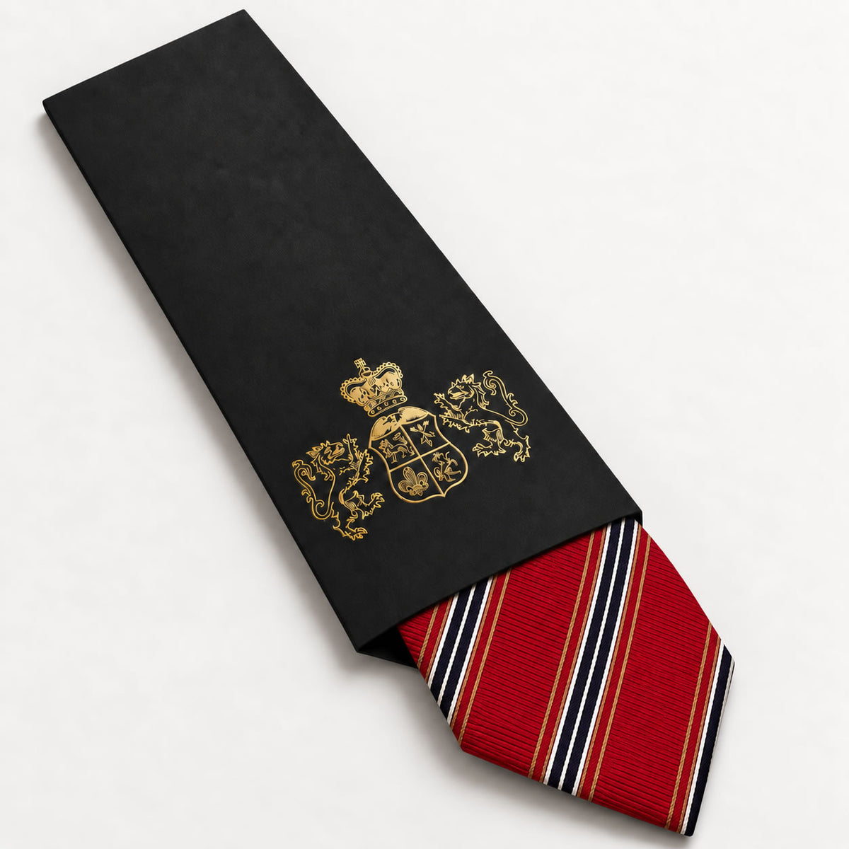 Red and Navy Stripe Silk Tie in George Neale premium packaging