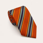 A rolled George Neale orange and navy stripe silk tie.