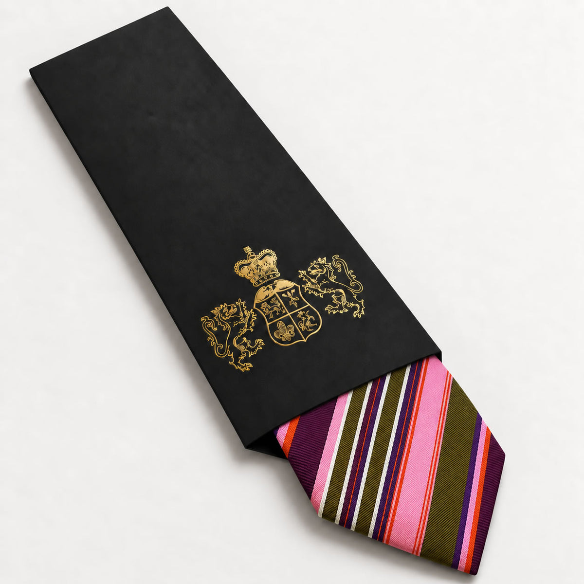 Pink and Green Stripe Silk Tie in George Neale premium packaging