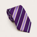 A rolled George Neale purple stripe silk tie.