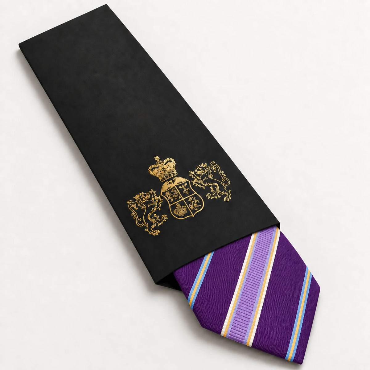Purple Stripe Silk Tie in George Neale premium packaging