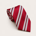 A rolled George Neale burgundy and silver stripe silk tie.