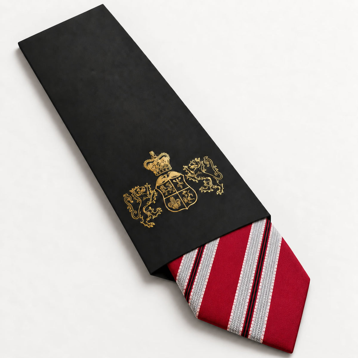 Burgundy and Silver Stripe Silk Tie in George Neale premium packaging