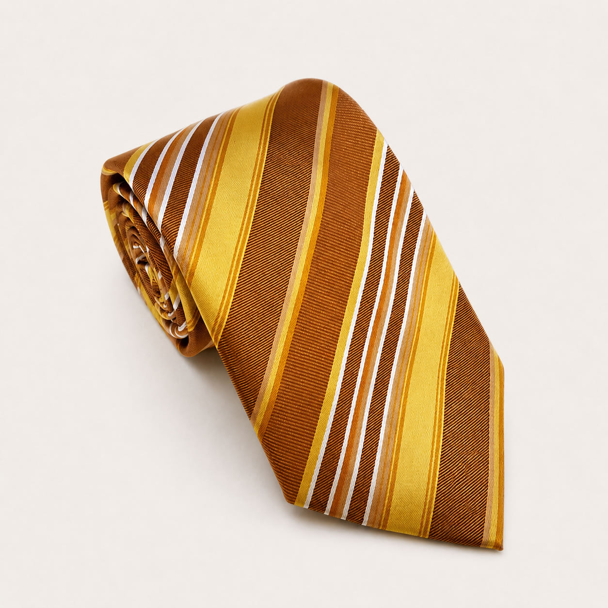 A rolled George Neale gold stripe silk tie.