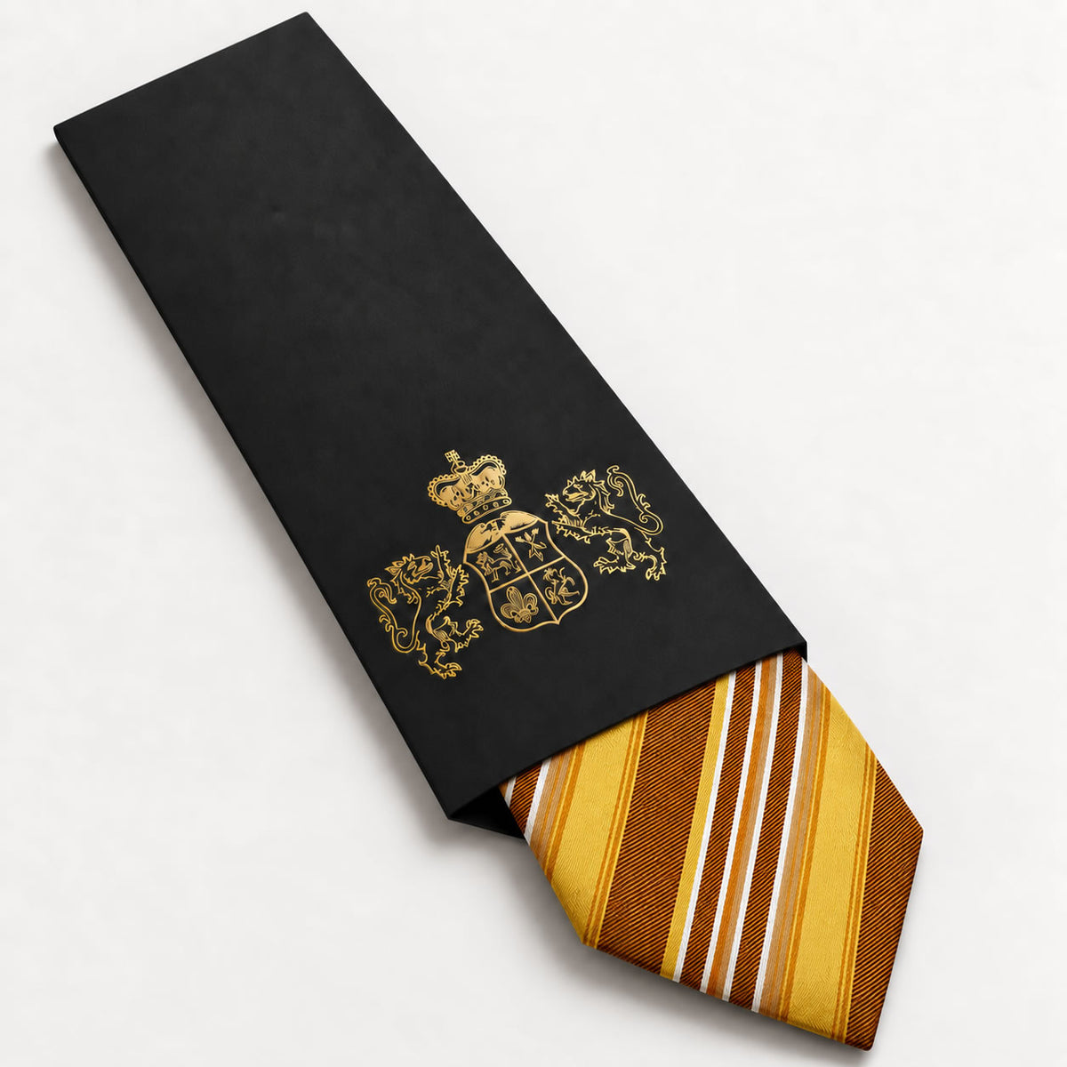 Gold Stripe Silk Tie in George Neale premium packaging