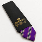 Purple and Navy Stripe Silk Tie in George Neale premium packaging