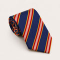 A rolled George Neale navy and red stripe silk tie.