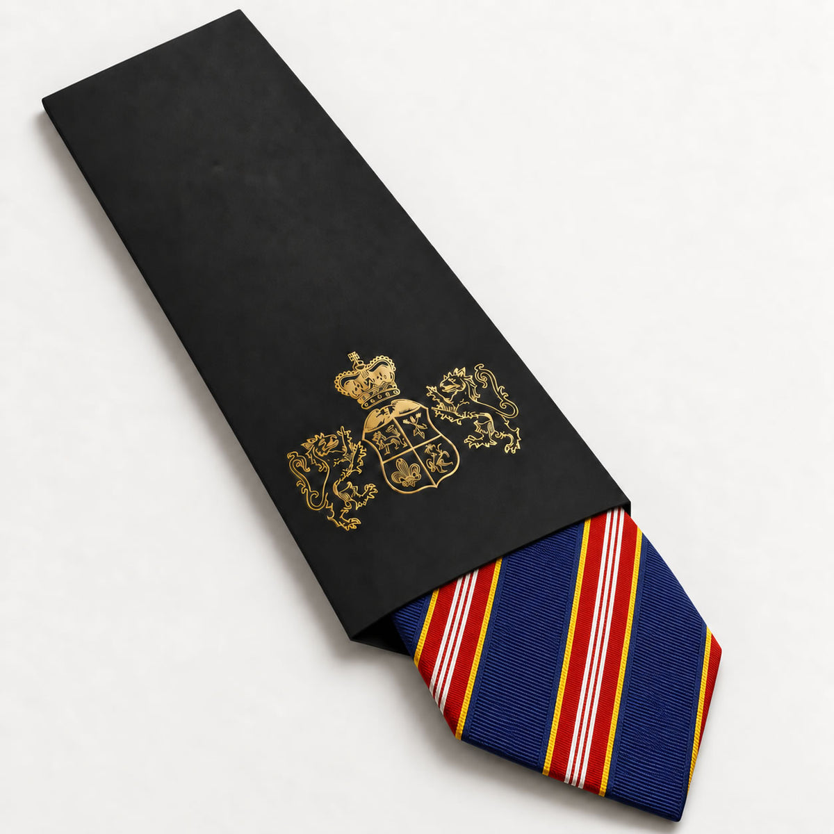 Navy and Red Stripe Silk Tie in George Neale premium packaging