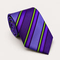 A rolled George Neale purple and green stripe silk tie.