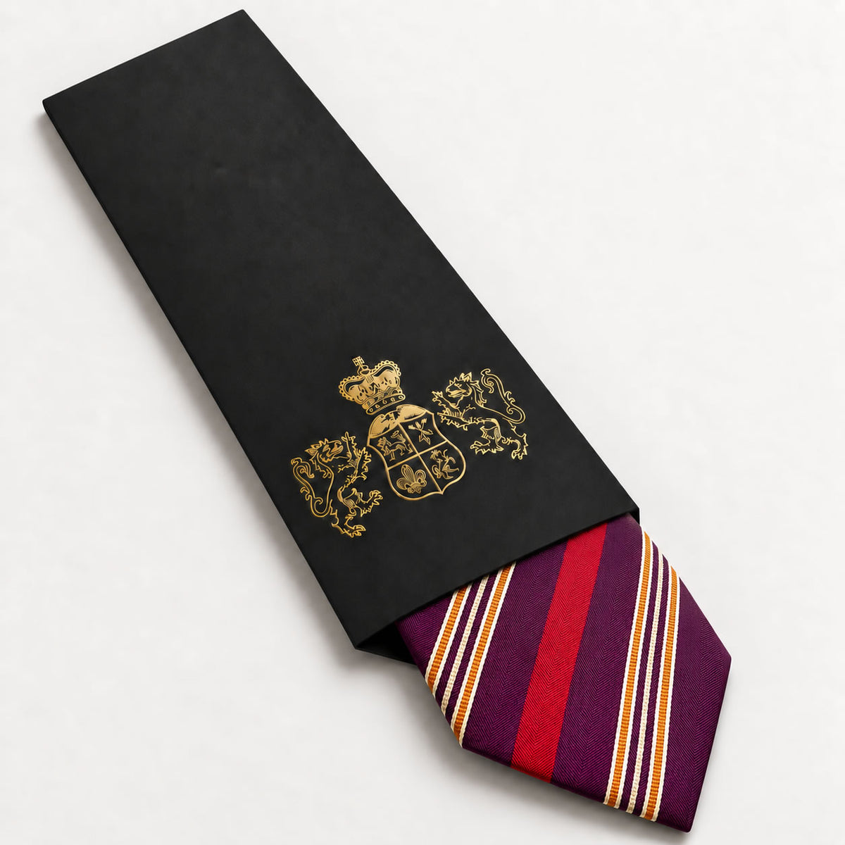 Purple and Maroon Stripe Silk Tie in George Neale premium packaging