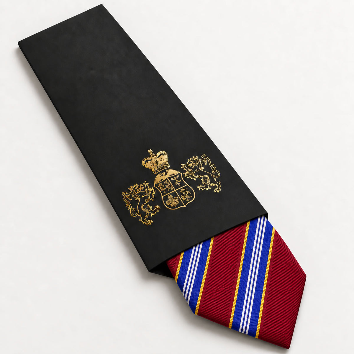 Red and Blue Stripe Silk Tie in George Neale premium packaging