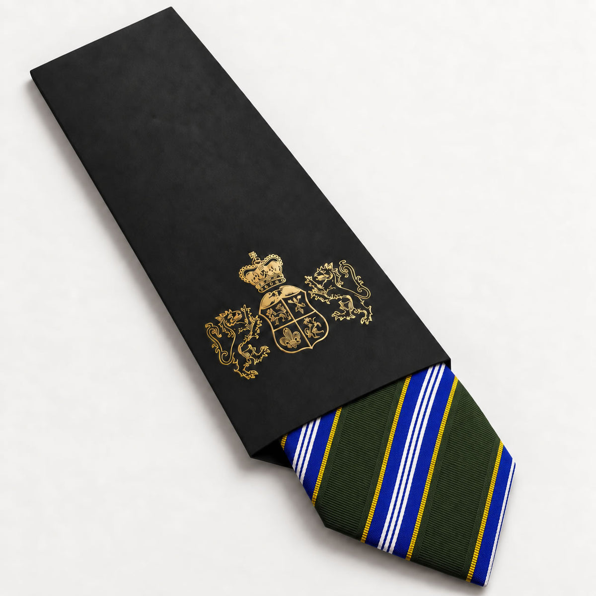 Green and Blue Stripe Silk Tie in George Neale premium packaging