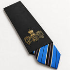 Blue and Black Stripe Silk Tie in George Neale premium packaging
