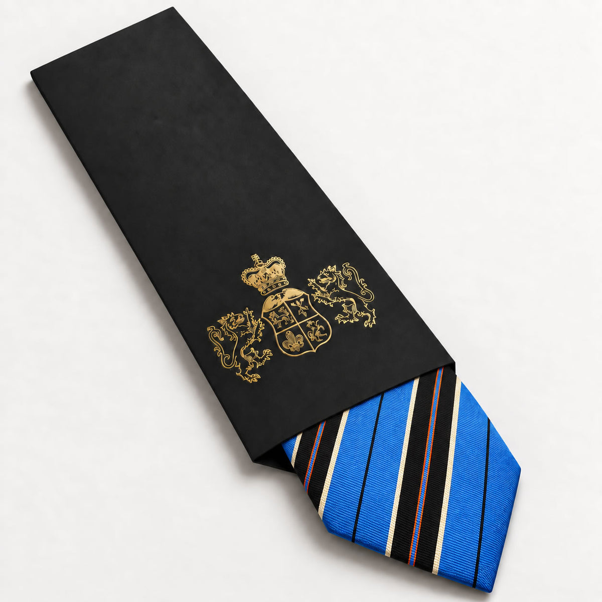 Blue and Black Stripe Silk Tie in George Neale premium packaging