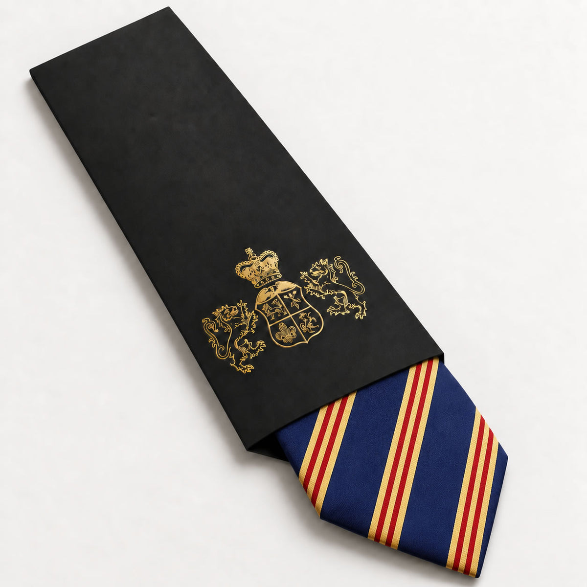 Navy and Red Stripe Silk Tie in George Neale premium packaging