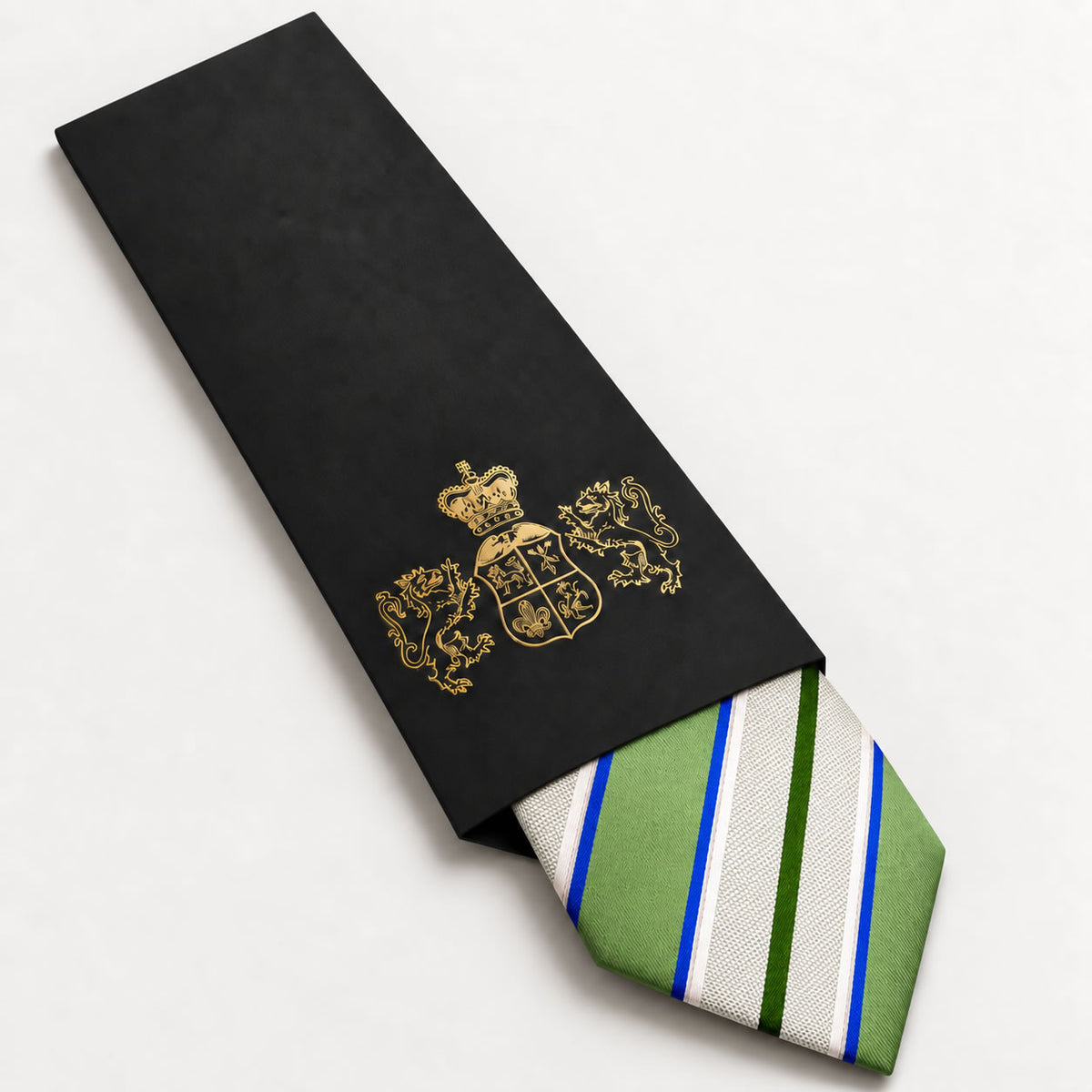 Green and White Stripe Silk Tie in George Neale premium packaging