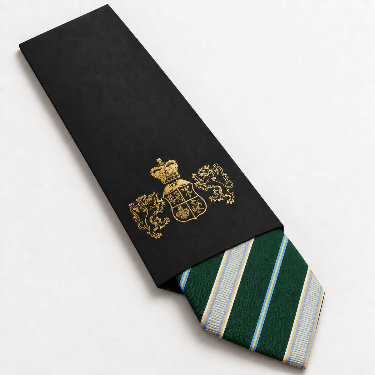Green and Silver Stripe Silk Tie in George Neale premium packaging