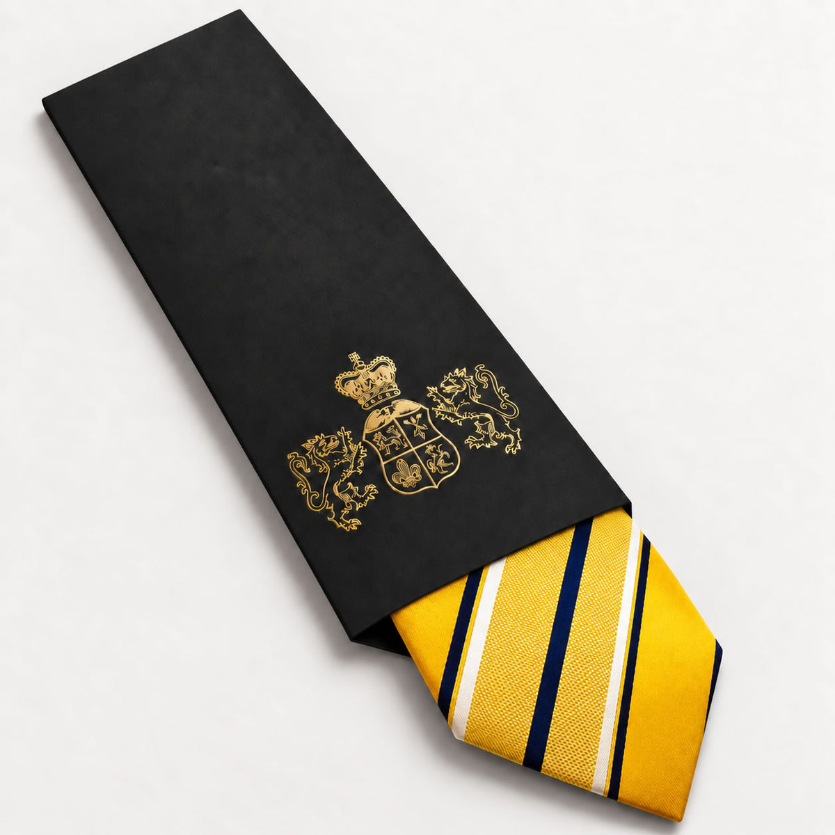 Yellow and Navy Stripe Silk Tie in George Neale premium packaging