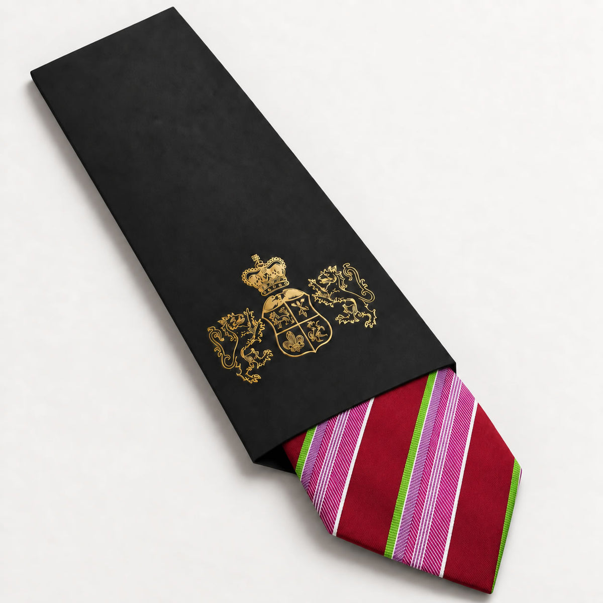 Red and Pink Stripe Silk Tie in George Neale premium packaging