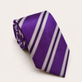 A rolled George Neale purple and silver stripe silk tie.