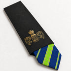 Blue and Green Stripe Silk Tie in George Neale premium packaging