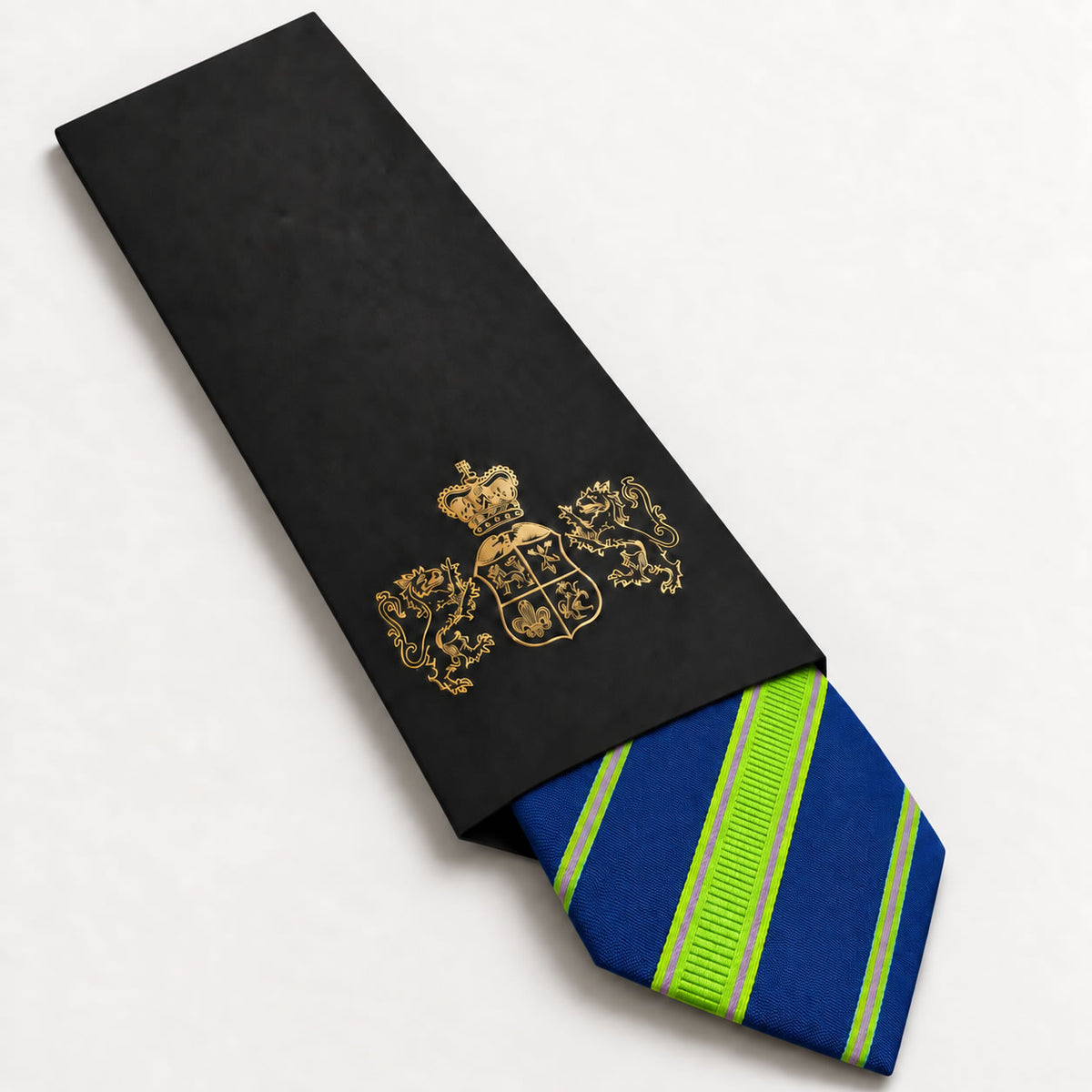 Blue and Green Stripe Silk Tie in George Neale premium packaging