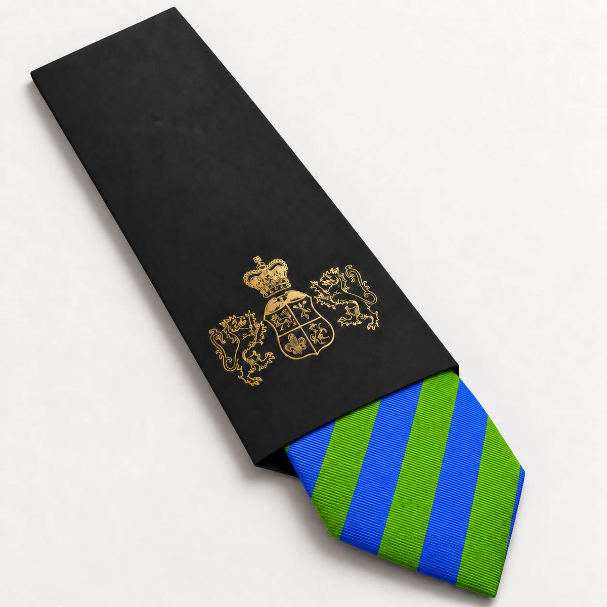 Green and Blue Stripe Silk Tie in George Neale premium packaging