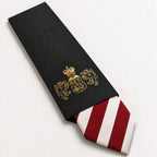 Burgundy and White Stripe Silk Tie in George Neale premium packaging