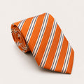 A rolled George Neale orange stripe silk tie.