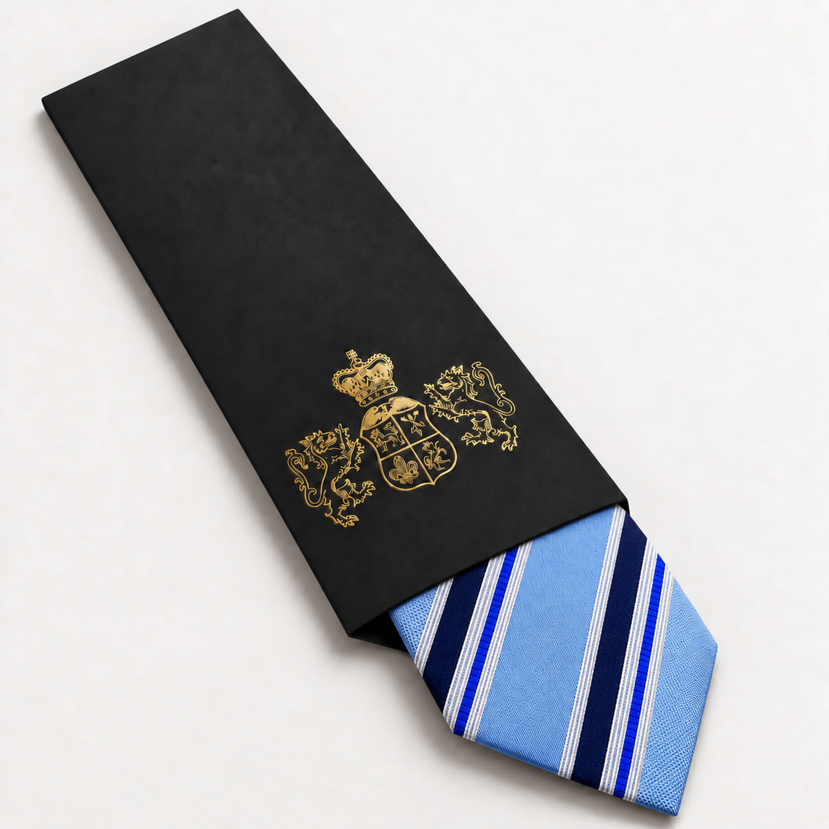 Sky Blue and Navy Stripe Silk Tie in George Neale premium packaging