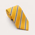 A rolled George Neale yellow stripe silk tie.