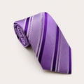 A rolled George Neale purple stripe silk tie.