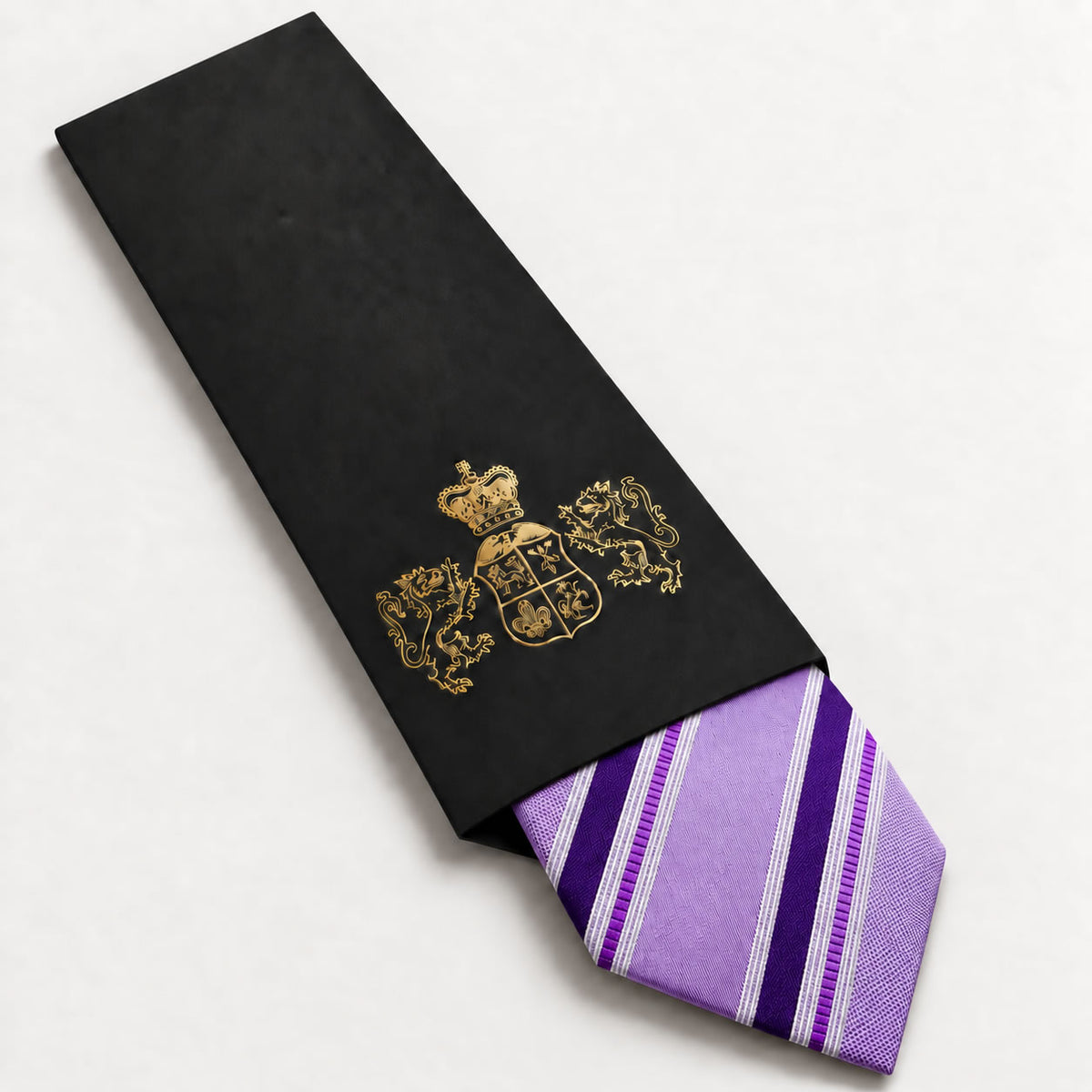 Purple Stripe Silk Tie in George Neale premium packaging